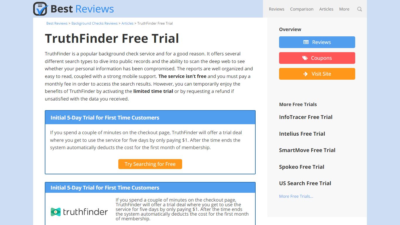 TruthFinder Free Trial Accounts & Reports - Best Reviews